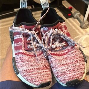Adidas Maroon and White Knit Sneakers